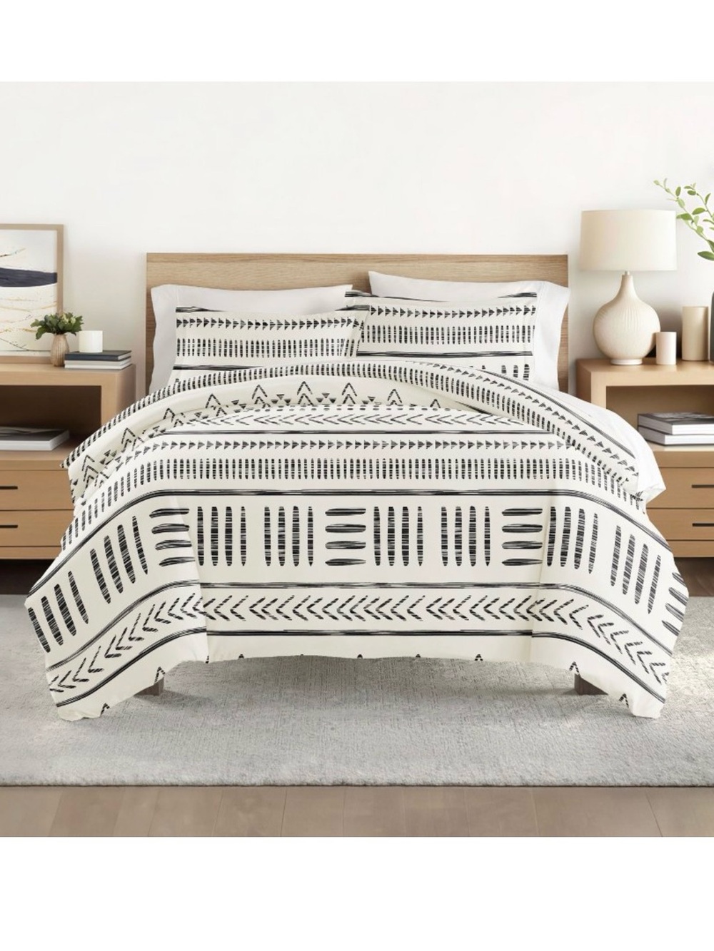 BECKY CAMERON ~ Black & White Geometric Boho Striped King Duvet Cover